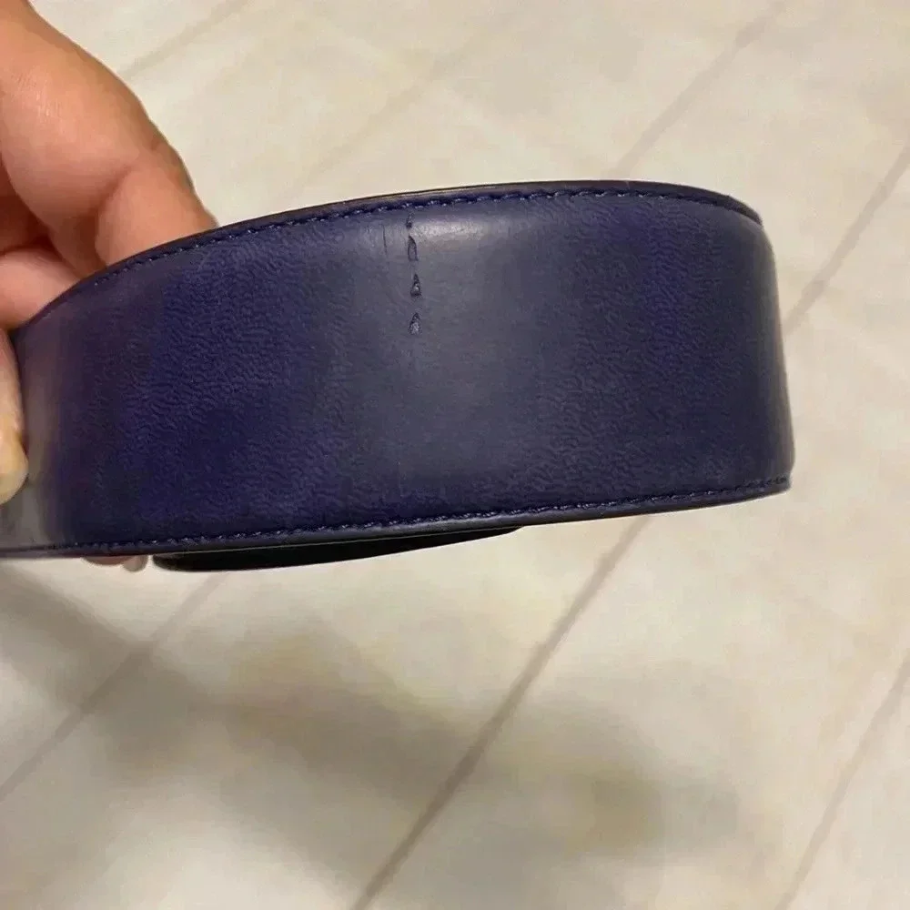 Men’s Navy Blue Smooth Faux Leather Belt Fits‎ Size 36-38